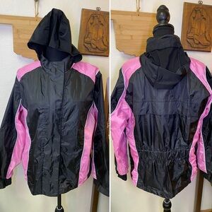 Xelement Womens Nylon Motorcycle Biker Jacket Black Pink Vented Mesh Lined LARGE